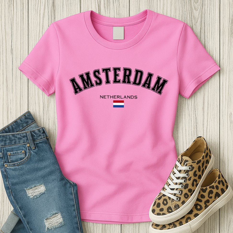 Amsterdam Dutch Flag Souvenir Netherlands Travel Womens T-Shirt