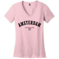 Amsterdam Dutch Flag Souvenir Netherlands Travel Women's V-Neck T-Shirt