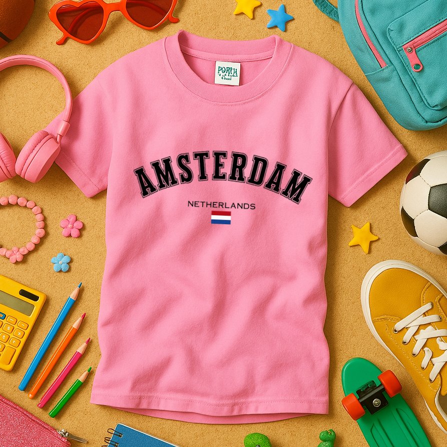 Amsterdam Dutch Flag Souvenir Netherlands Travel Kids T-Shirt
