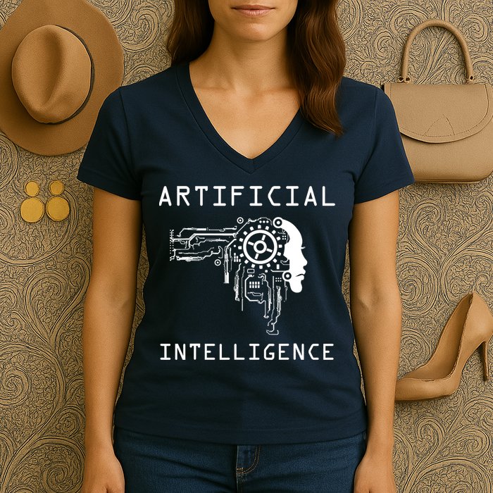 AI Developer Gift Artificial Brain Artificial Intelligence Women's V-Neck T-Shirt