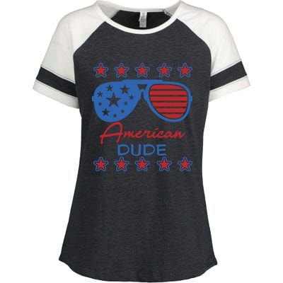 American Dude Gift 4th Of July Sunglasses Cute Gift Enza Ladies Jersey Colorblock Tee