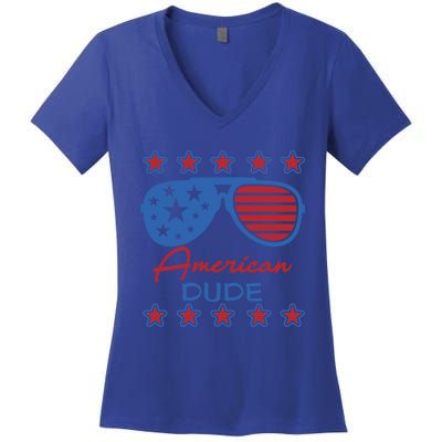 American Dude Gift 4th Of July Sunglasses Cute Gift Women's V-Neck T-Shirt