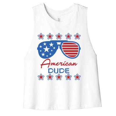 American Dude Gift 4th Of July Sunglasses Cute Gift Women's Racerback Cropped Tank