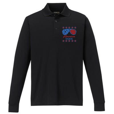 American Dude Great Gift 4th Of July Sunglasses Funny Gift Performance Long Sleeve Polo