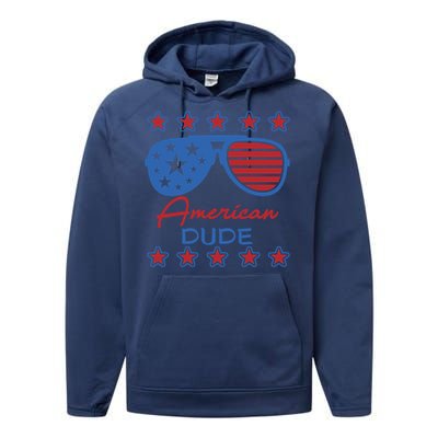 American Dude Great Gift 4th Of July Sunglasses Funny Gift Performance Fleece Hoodie