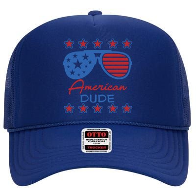 American Dude Great Gift 4th Of July Sunglasses Funny Gift High Crown Mesh Back Trucker Hat