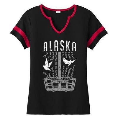 Alaska Disc Golf Player Breaking Chains Birdie Gift Ladies Halftime Notch Neck Tee