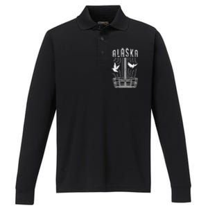 Alaska Disc Golf Player Breaking Chains Birdie Gift Performance Long Sleeve Polo