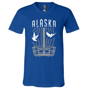 Alaska Disc Golf Player Breaking Chains Birdie Gift V-Neck T-Shirt