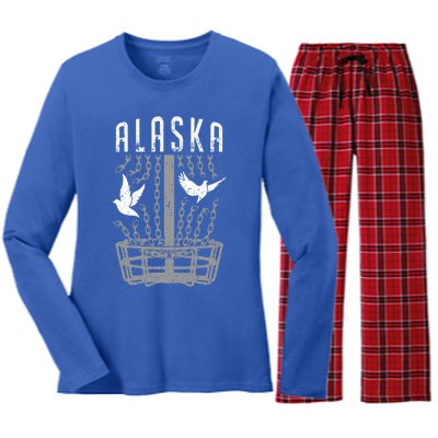 Alaska Disc Golf Player Breaking Chains Birdie Gift Women's Long Sleeve Flannel Pajama Set 