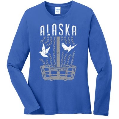 Alaska Disc Golf Player Breaking Chains Birdie Gift Ladies Long Sleeve Shirt