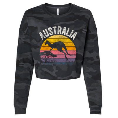 Australia Day Gift Funny Australian Kangaroo Vintage Gift Cool Gift Cropped Pullover Crew