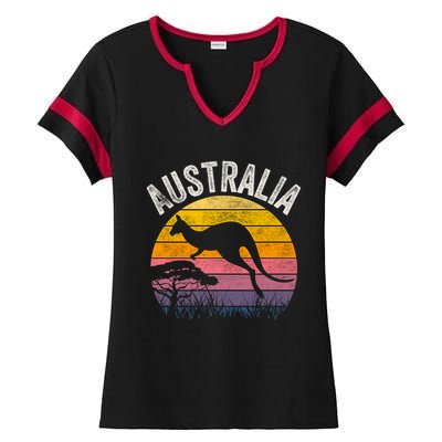 Australia Day Gift Funny Australian Kangaroo Vintage Gift Cool Gift Ladies Halftime Notch Neck Tee