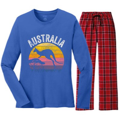 Australia Day Gift Funny Australian Kangaroo Vintage Gift Cool Gift Women's Long Sleeve Flannel Pajama Set 