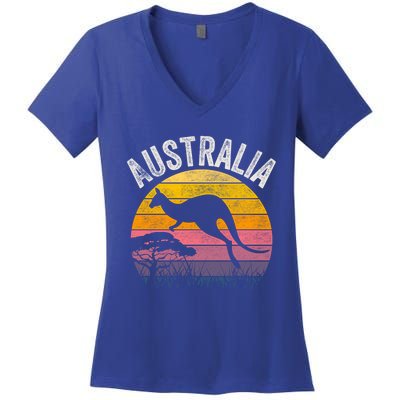 Australia Day Gift Funny Australian Kangaroo Vintage Gift Cool Gift Women's V-Neck T-Shirt