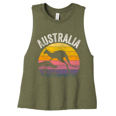 Australia Day Gift Funny Australian Kangaroo Vintage Gift Cool Gift Women's Racerback Cropped Tank