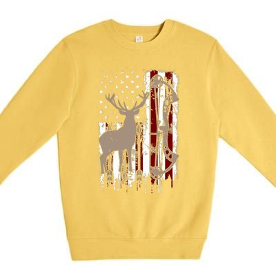 American Deer Hunting Bow Hunter Flag Accessories Premium Crewneck Sweatshirt