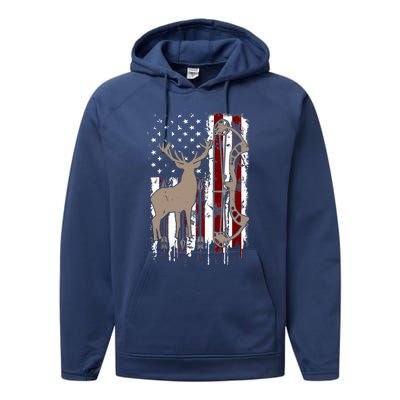 American Deer Hunting Bow Hunter Flag Accessories Performance Fleece Hoodie