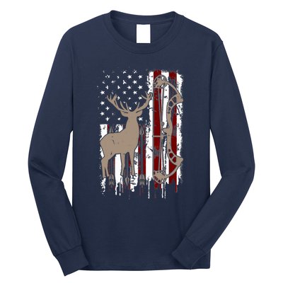 American Deer Hunting Bow Hunter Flag Accessories Long Sleeve Shirt