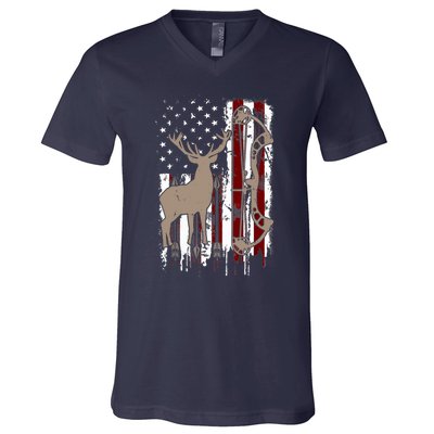 American Deer Hunting Bow Hunter Flag Accessories V-Neck T-Shirt