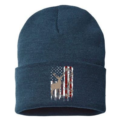 American Deer Hunting Bow Hunter Flag Accessories Sustainable Knit Beanie