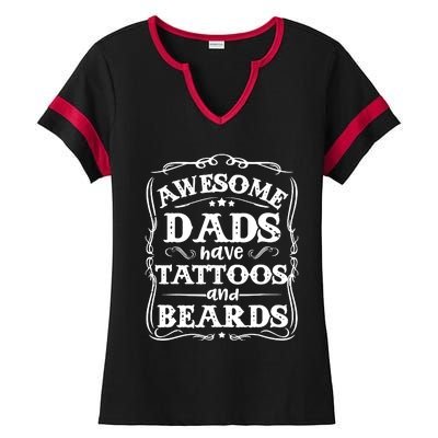 Awesome Dads Have Beards And Tattoos Funny Ladies Halftime Notch Neck Tee