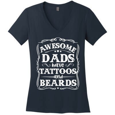 Awesome Dads Have Beards And Tattoos Funny Women's V-Neck T-Shirt