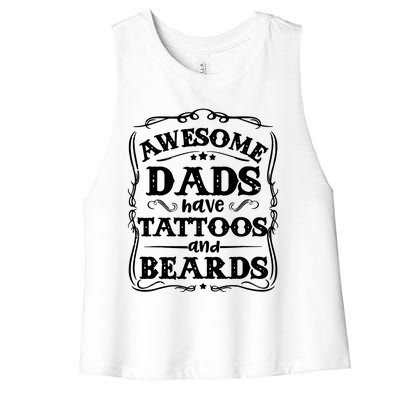 Awesome Dads Have Beards And Tattoos Funny Women's Racerback Cropped Tank