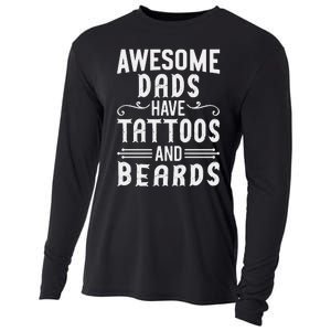 Awesome Dads Have Tattoos And Beards Fathers Day Cooling Performance Long Sleeve Crew