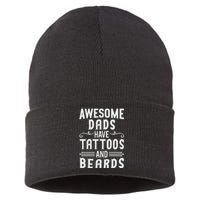 Awesome Dads Have Tattoos And Beards Fathers Day Sustainable Knit Beanie