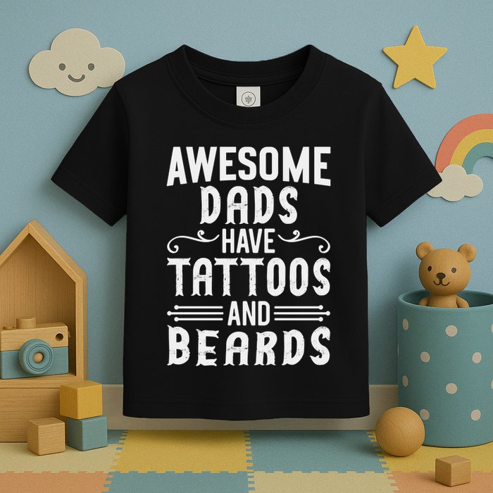 Awesome Dads Have Tattoos And Beards Fathers Day Toddler T-Shirt