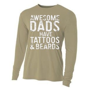 Awesome Dads Have Tattoos And Beards Fathers Day Cooling Performance Long Sleeve Crew