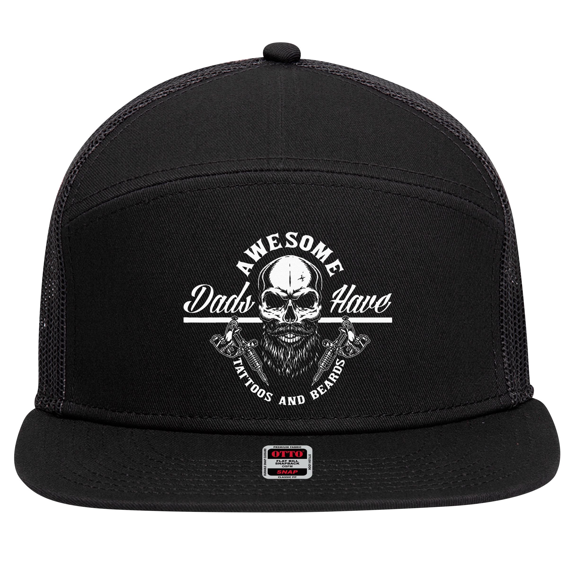 Awesome Dads Have Tattoos And Beards Funny Father Dad 7 Panel Mesh Trucker Snapback Hat