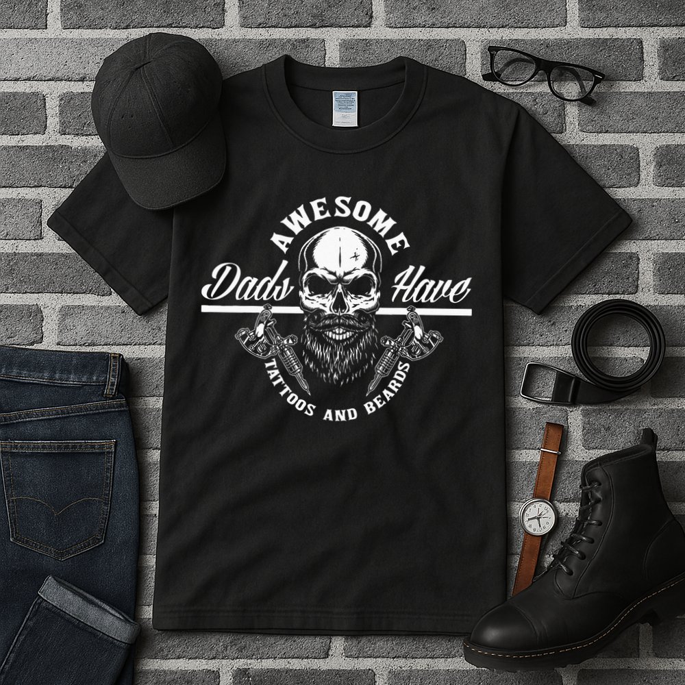 Awesome Dads Have Tattoos And Beards Funny Father Dad Tall T-Shirt
