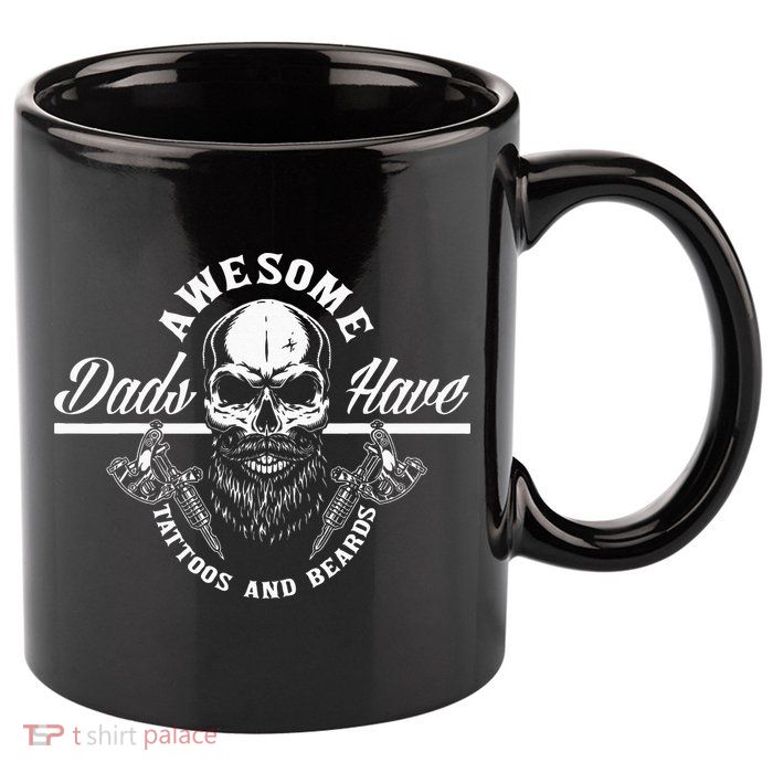 Awesome Dads Have Tattoos And Beards Funny Father Dad 11oz C Handle Ceramic Mug