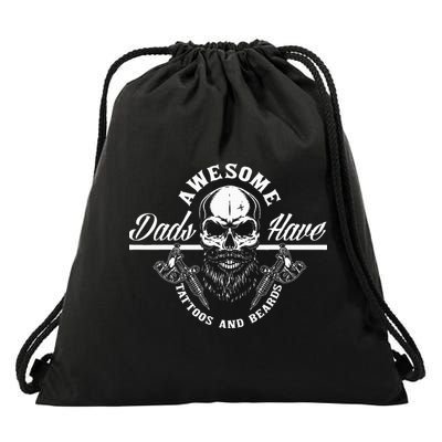 Awesome Dads Have Tattoos And Beards Funny Father Dad Drawstring Bag