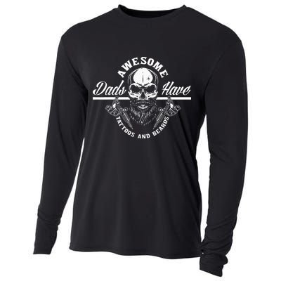 Awesome Dads Have Tattoos And Beards Funny Father Dad Cooling Performance Long Sleeve Crew