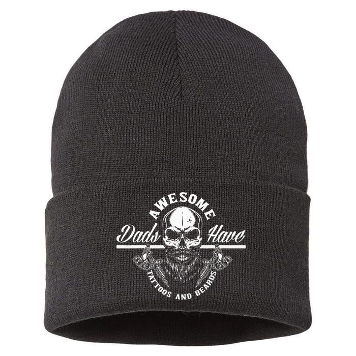 Awesome Dads Have Tattoos And Beards Funny Father Dad Sustainable Knit Beanie