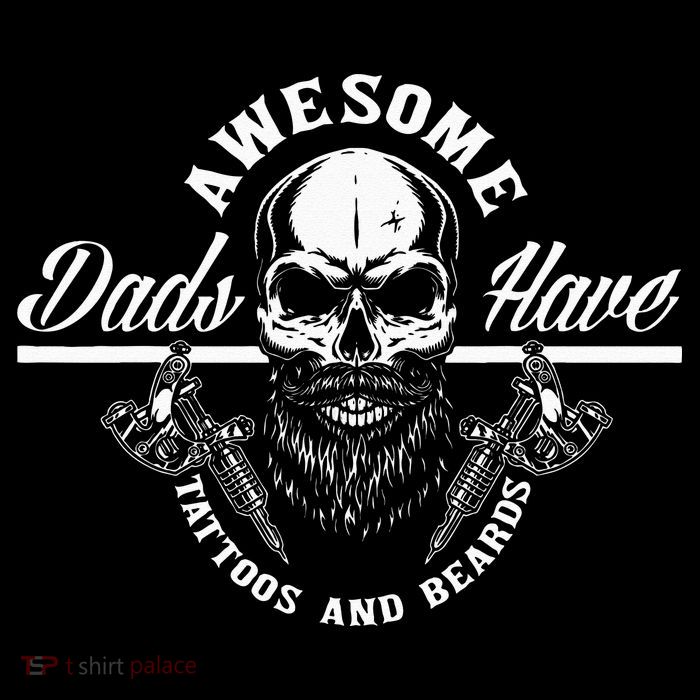 Awesome Dads Have Tattoos And Beards Funny Father Dad Pom Pom 12in Knit Beanie