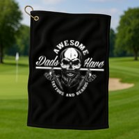 Awesome Dads Have Tattoos And Beards Funny Father Dad Golf Towel