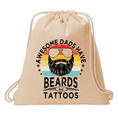 Awesome Dads Have Beards And Tattoos Funny Bearded Dadawesome Dads Have Beards A Drawstring Bag