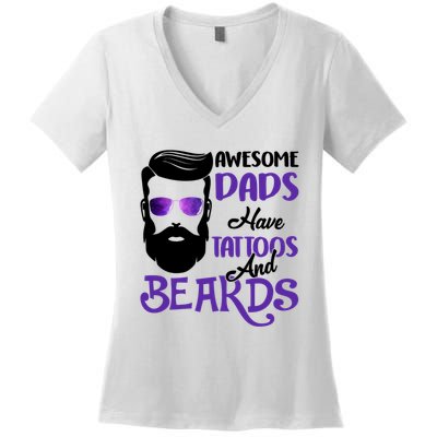 Awesome Dads Have Tattoos And Beards Women's V-Neck T-Shirt