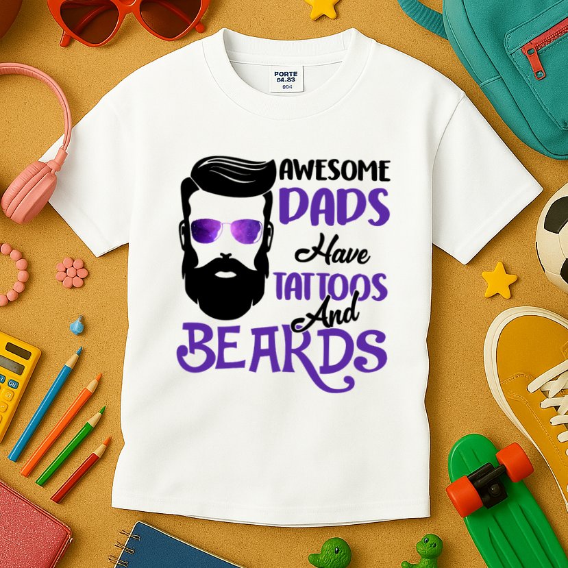Awesome Dads Have Tattoos And Beards Kids T-Shirt