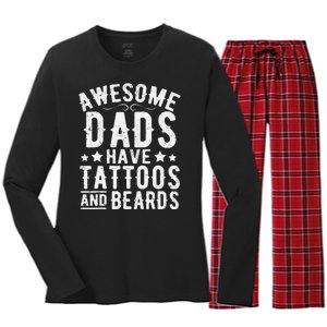 Awesome Dads Have Tattoos And Beards Funny FatherS Day Women's Long Sleeve Flannel Pajama Set 