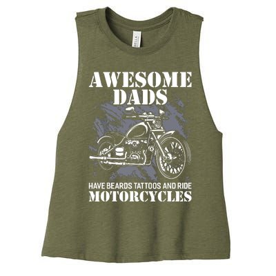 Awesome Dads Have Tattoo Beards Ride Motorcycles Fathers Day Women's Racerback Cropped Tank