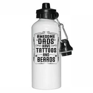 Awesome Dads Have Beards And Tattoos | Funny Bearded Dad Aluminum Water Bottle