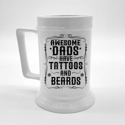 Awesome Dads Have Beards And Tattoos | Funny Bearded Dad Beer Stein