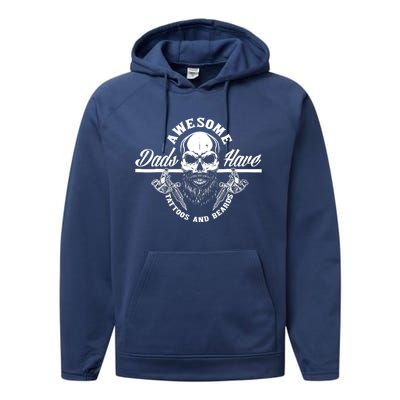 Awesome Dads Have Tattoos And Beards Funny Father Dad Performance Fleece Hoodie