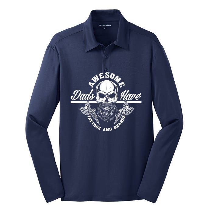 Awesome Dads Have Tattoos And Beards Funny Father Dad Silk Touch Performance Long Sleeve Polo