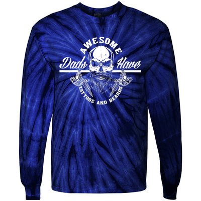 Awesome Dads Have Tattoos And Beards Funny Father Dad Tie-Dye Long Sleeve Shirt